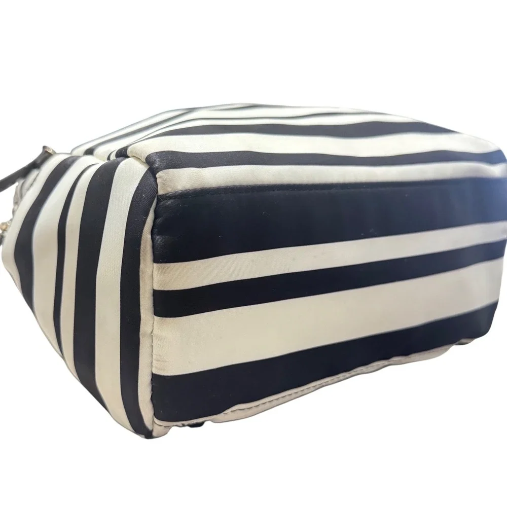 Kate Spade Striped Nylon Backpack Womens Medium Black White Fair Saffiano‎ Trim